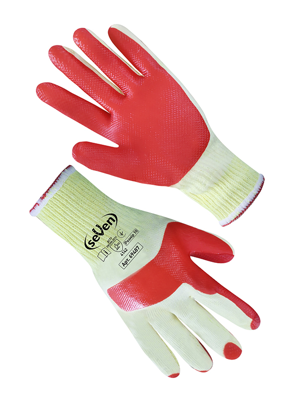 Рукавички "Скляр" білі з червоним латексним покриттям SEVEN